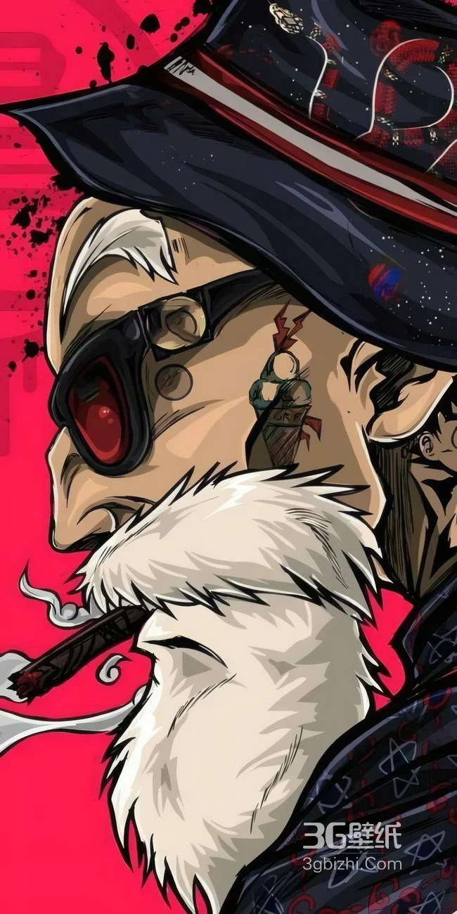 赛博朋克白胡子龟仙人墨镜雪茄老者涂鸦插画1