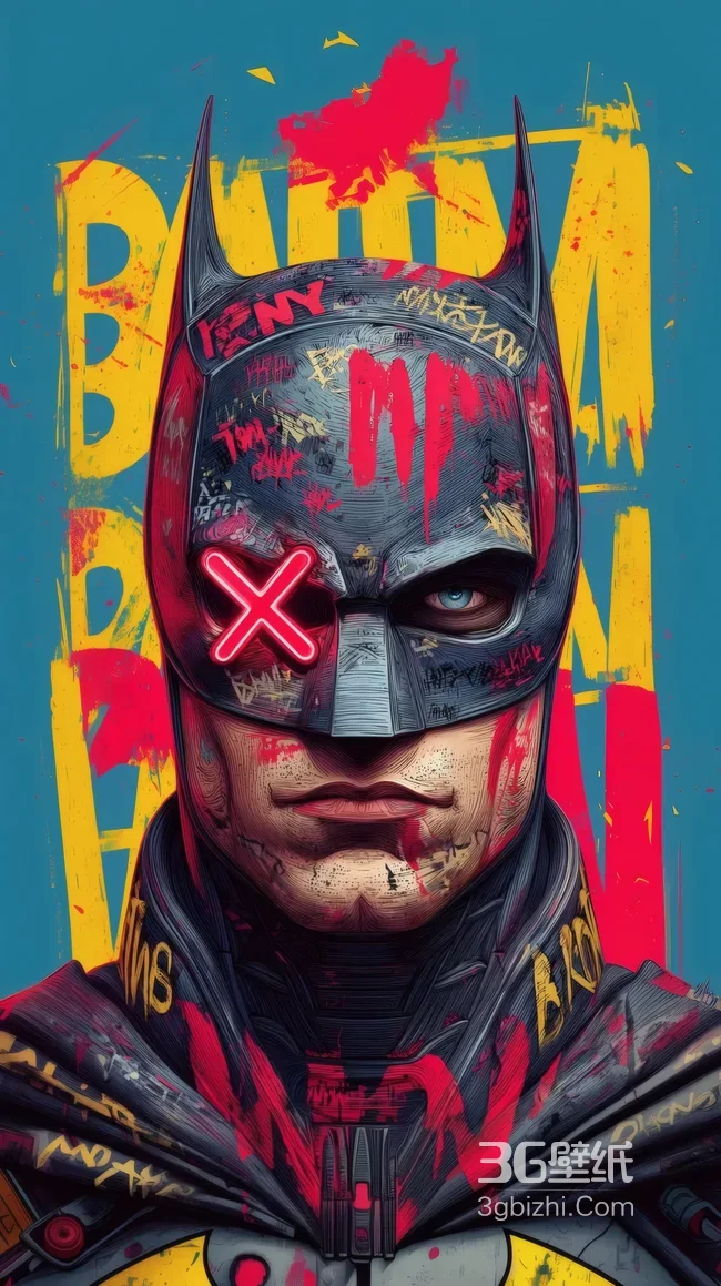 蝙蝠侠面罩涂鸦红色叉暗黑街头插画1