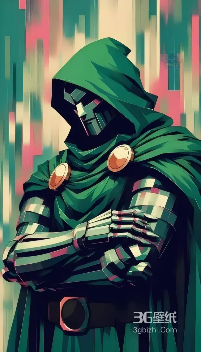 绿袍金属甲神秘法师漫威超级英雄“毁灭博士” 奇幻风格高清插画1