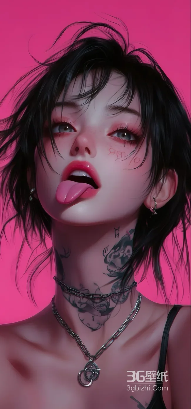 暗黑系纹身少女朋克风粉底肖像（-疑似AIGC修改）1