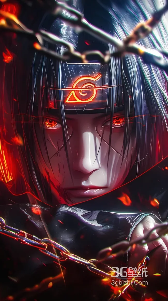 火影忍者宇智波鼬写轮眼锁链火焰暗黑插画（-疑似AIGC修改）1