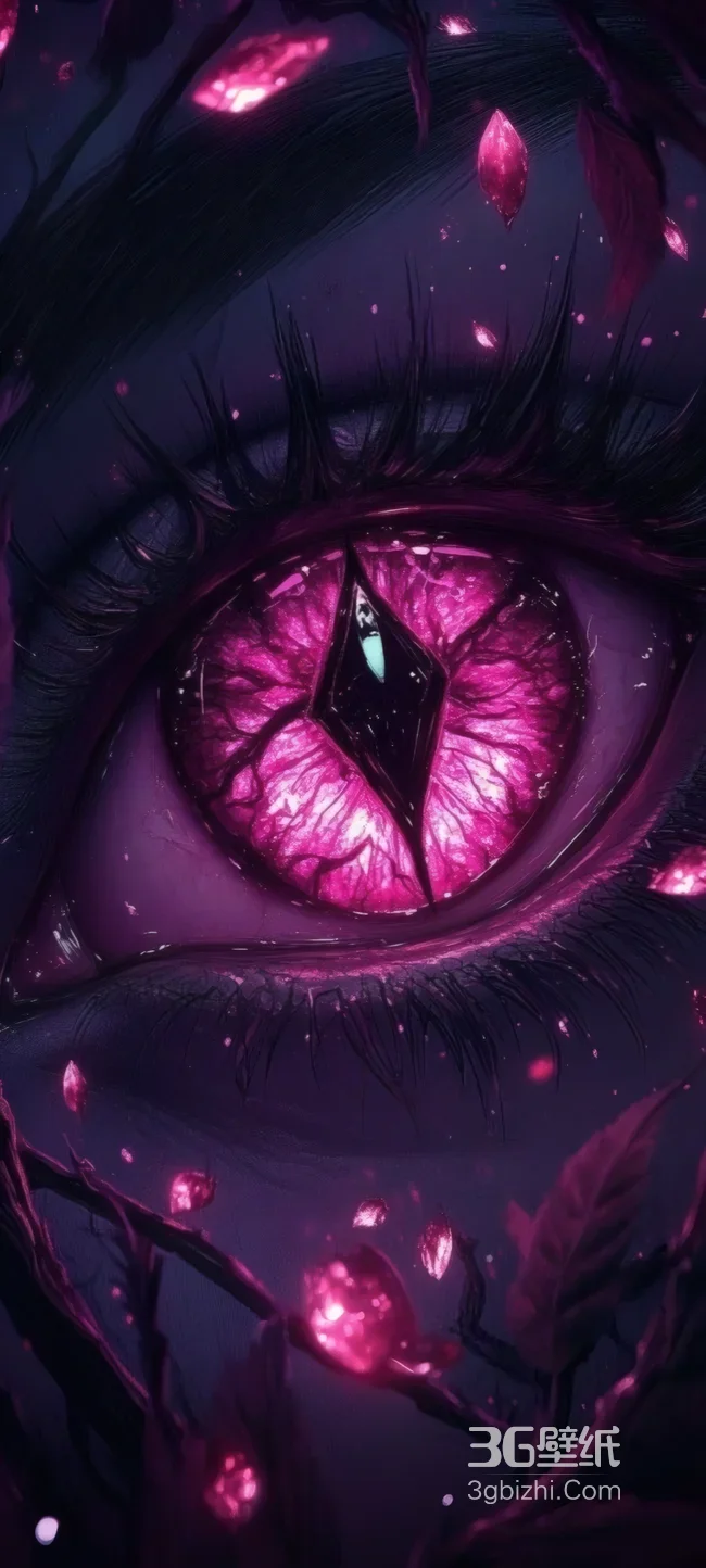 奇幻菱形瞳孔眼暗紫发光妖异花瓣插画（-疑似AIGC修改）1