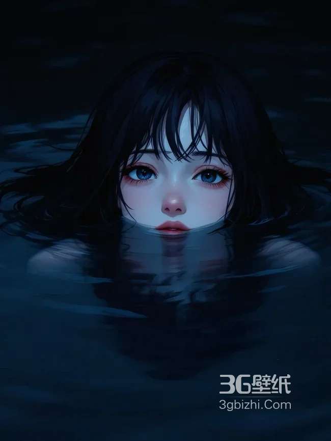 水中黑发女孩静谧水面肖像1