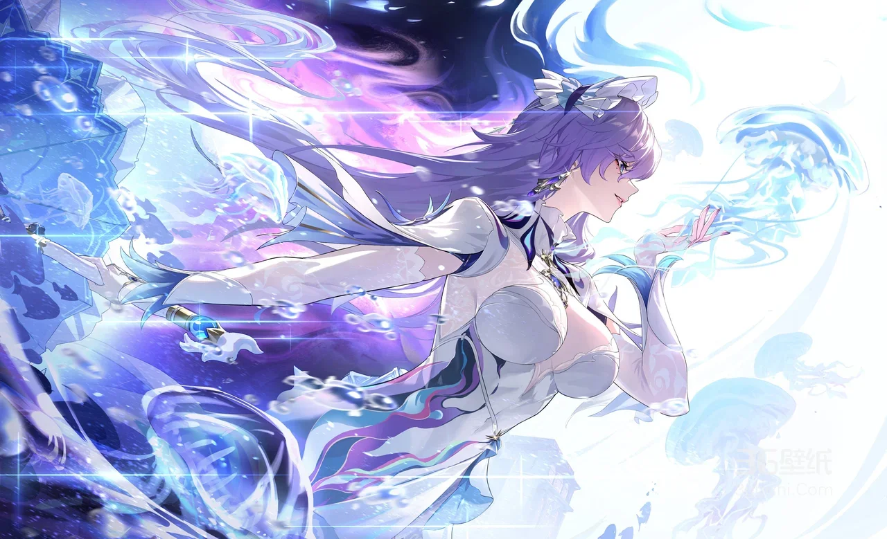 紫色长发飘逸女性梦幻光效插画1