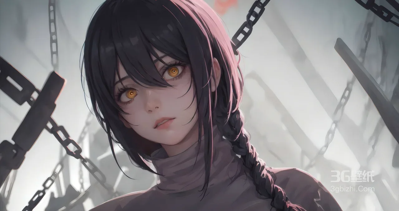 黑辫黄瞳少女 废墟工业风二次元动漫场景1