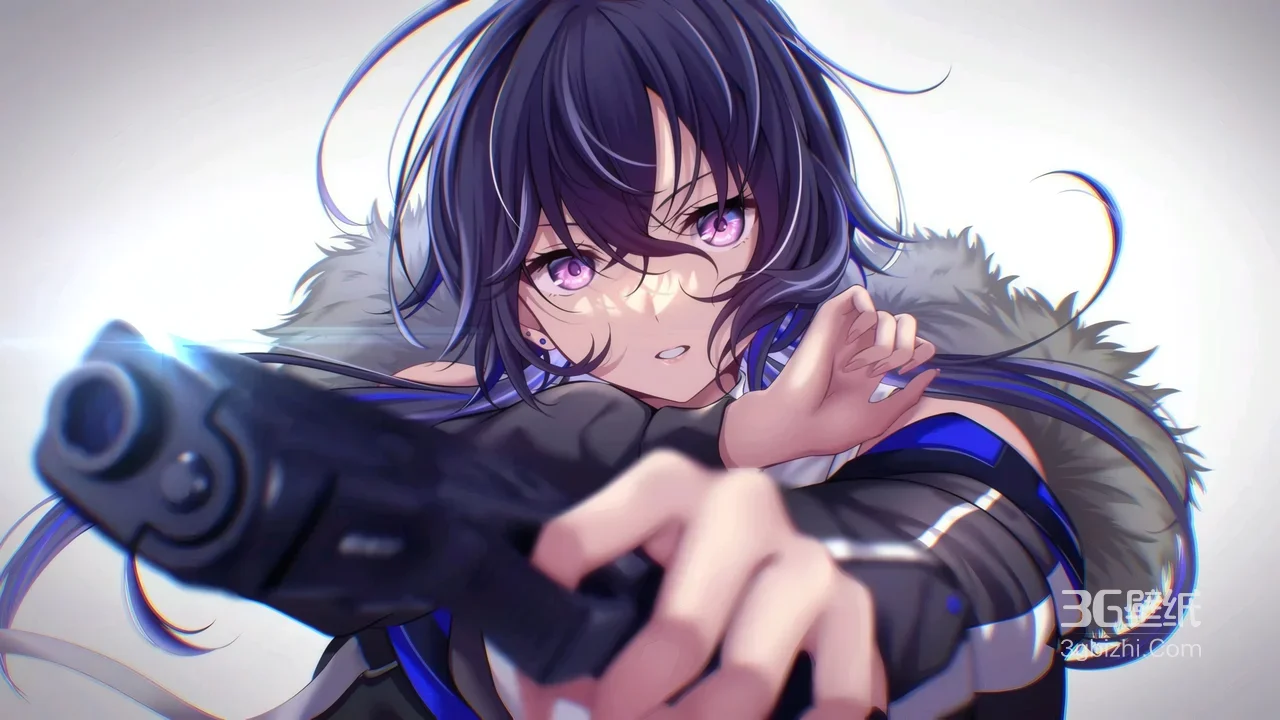 紫眸黑长发动漫少女持枪酷飒风插画1