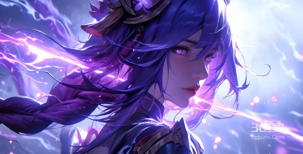雷电特效紫发女角色 仙侠奇幻风格-疑似AIGC修改1