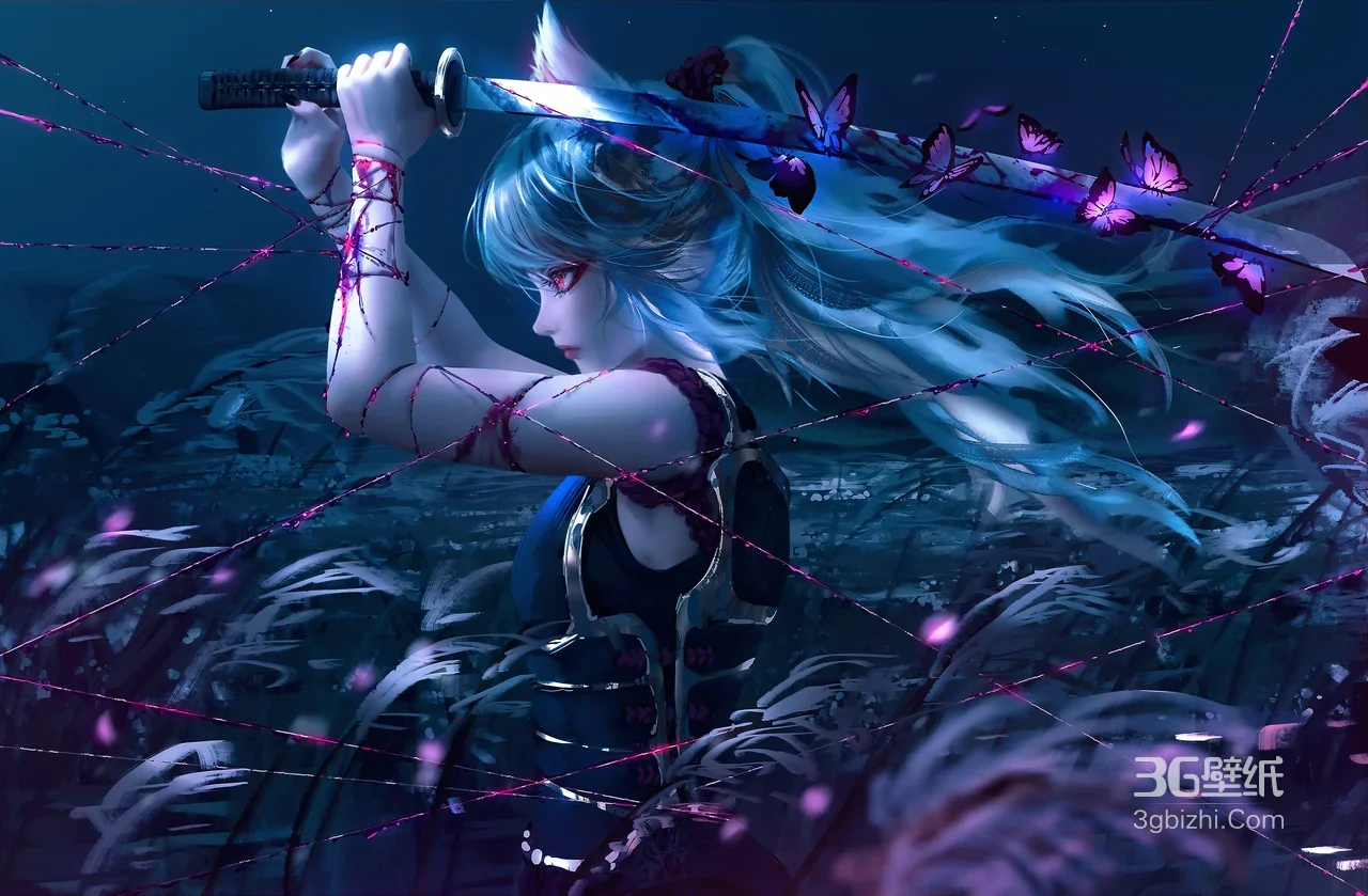 蓝发双刀少女 奇幻战斗场景 -疑似AIGC修改1