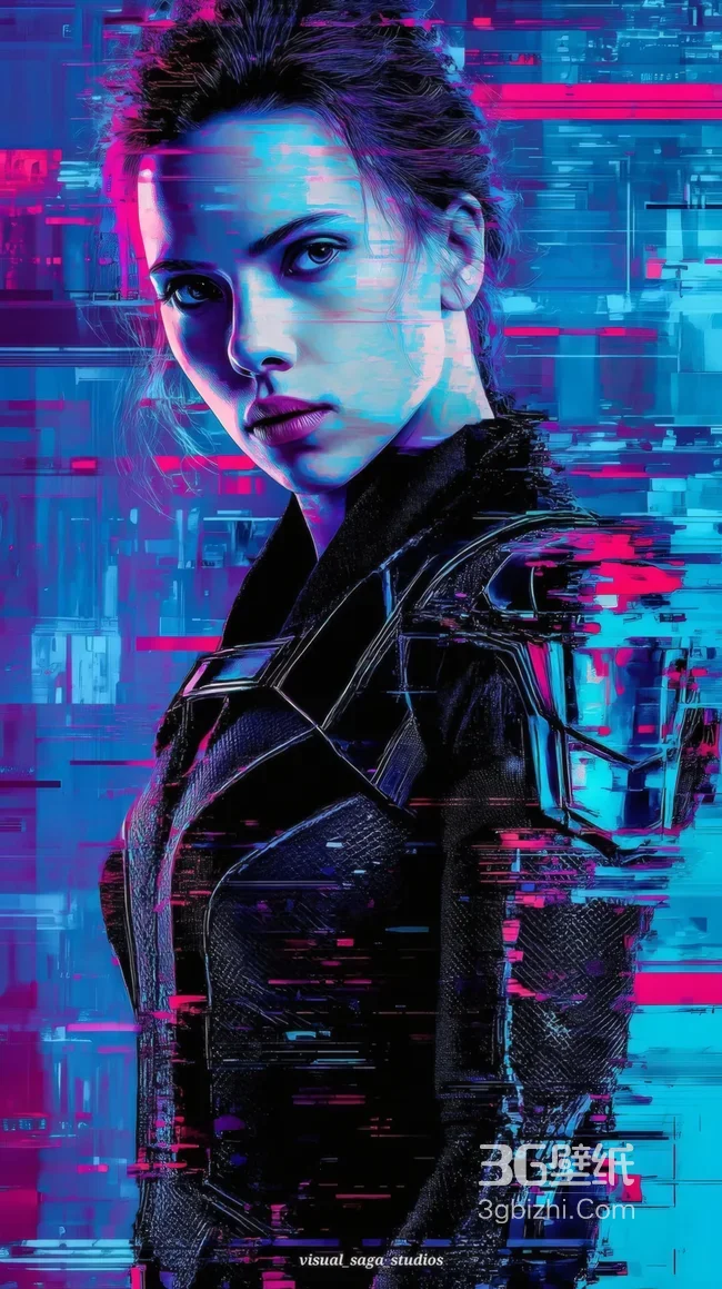 黑寡妇赛博朋克风格漫威电影高清故障艺术壁纸1