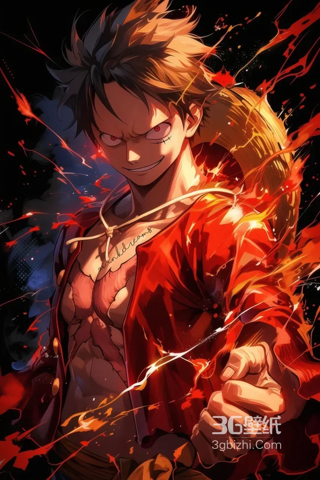 海贼王 路飞四档 红色外套火焰特效热血动漫插画1