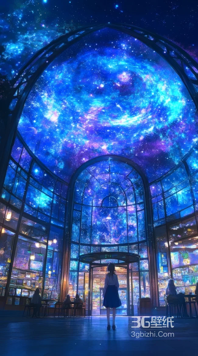 女孩仰望星空穹顶咖啡馆场景1