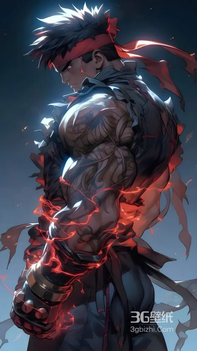 街头霸王隆暗黑风格肌肉纹身红色能量特效图1