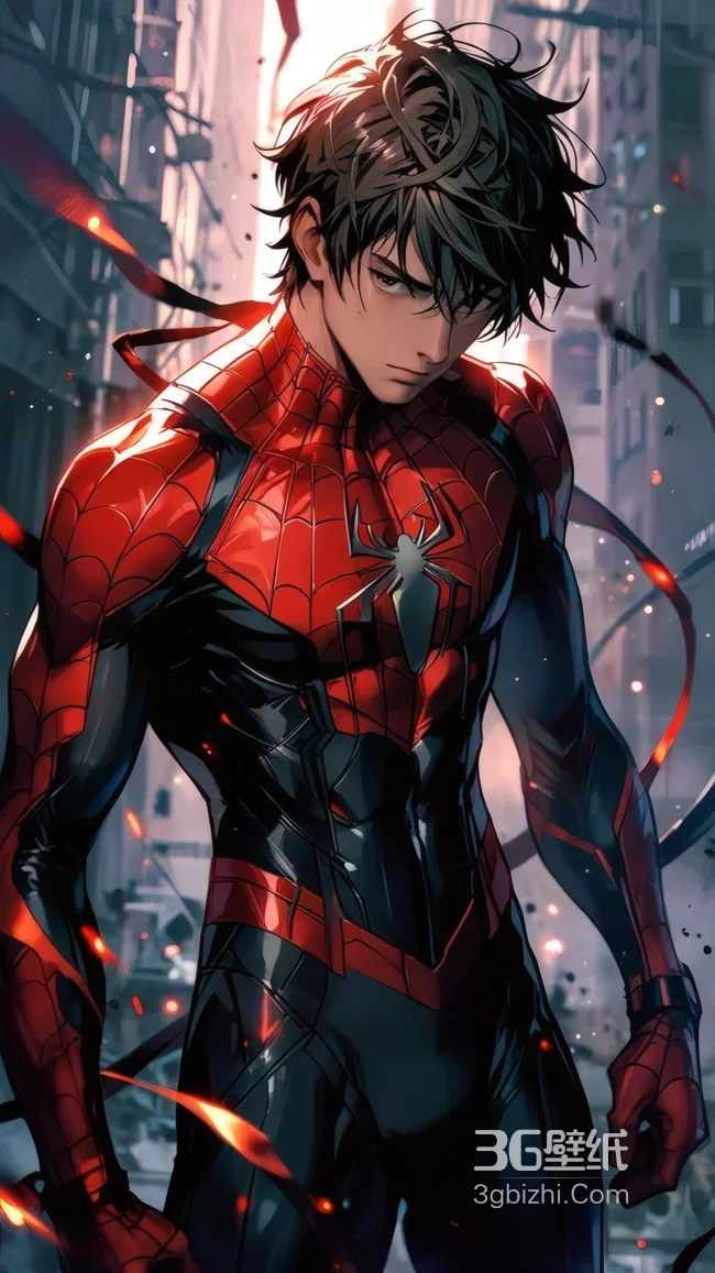 漫威蜘蛛侠红色战衣城市背景帅气超高清竖屏无水印1