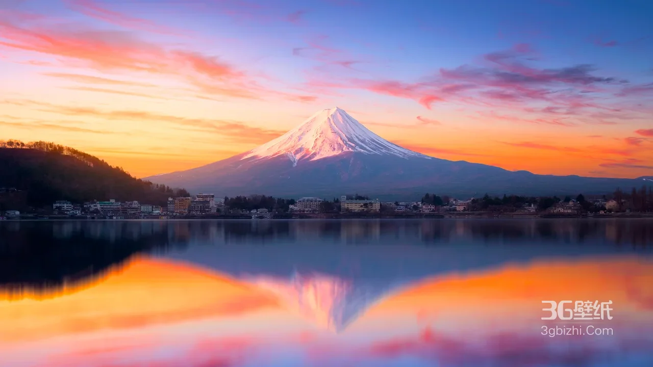 富士山日出湖面倒影高清风景自然景观壁纸1