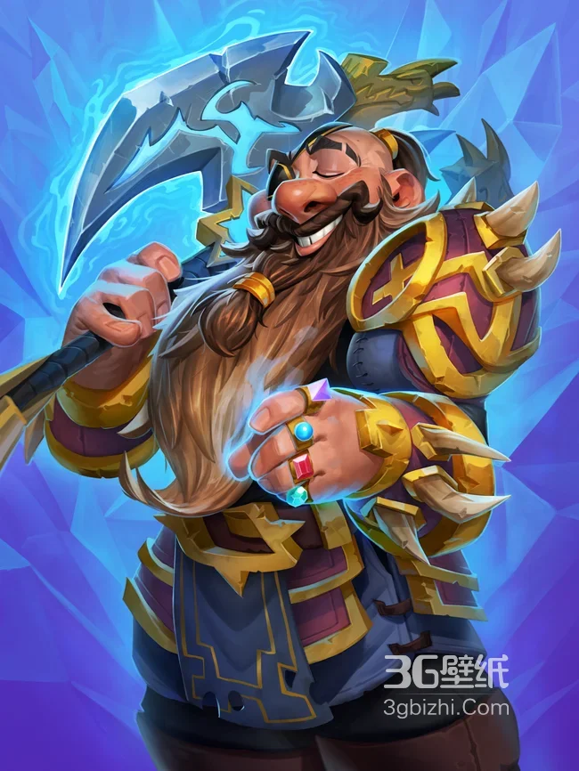 蓝底魔幻矮人战士金色铠甲持斧形象 热门游戏角色1