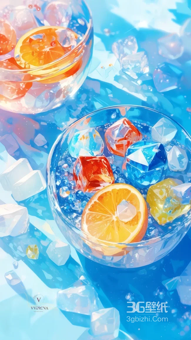 夏日冰饮橙子片透明冰块清凉静物夏日清凉背景1