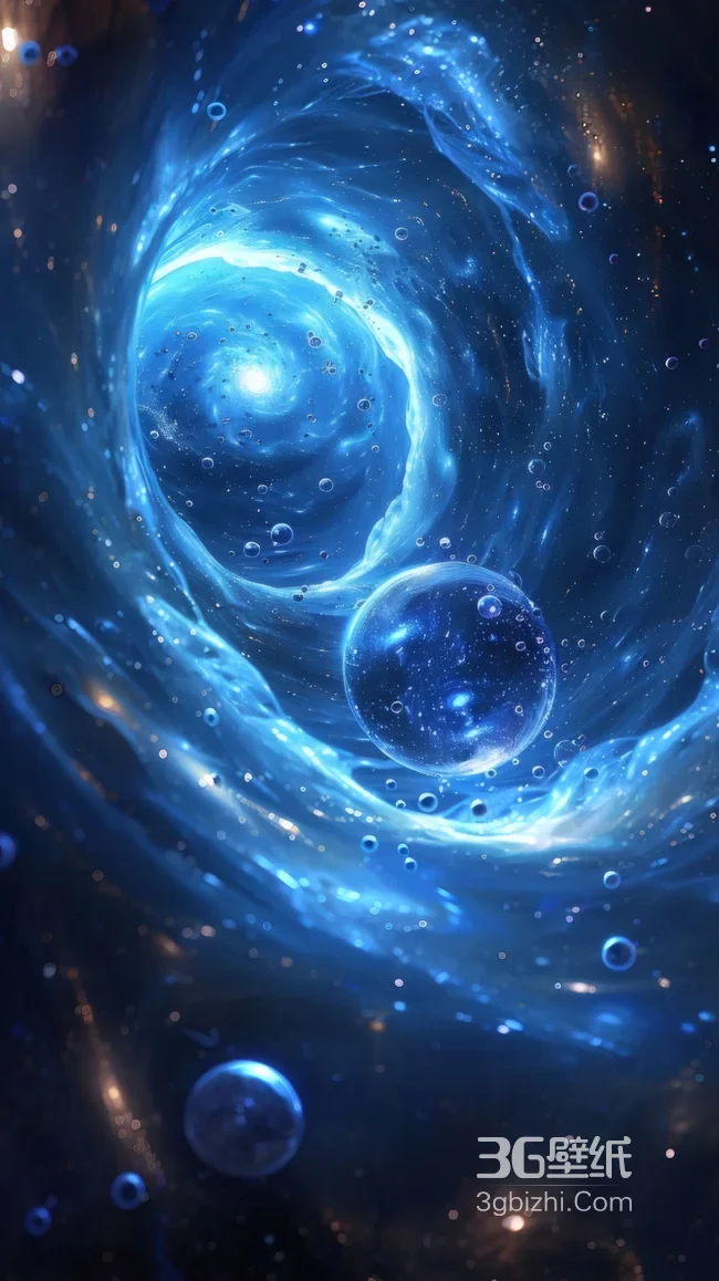 深邃蓝色漩涡星云与透明气泡梦幻宇宙场景高清星空背景1