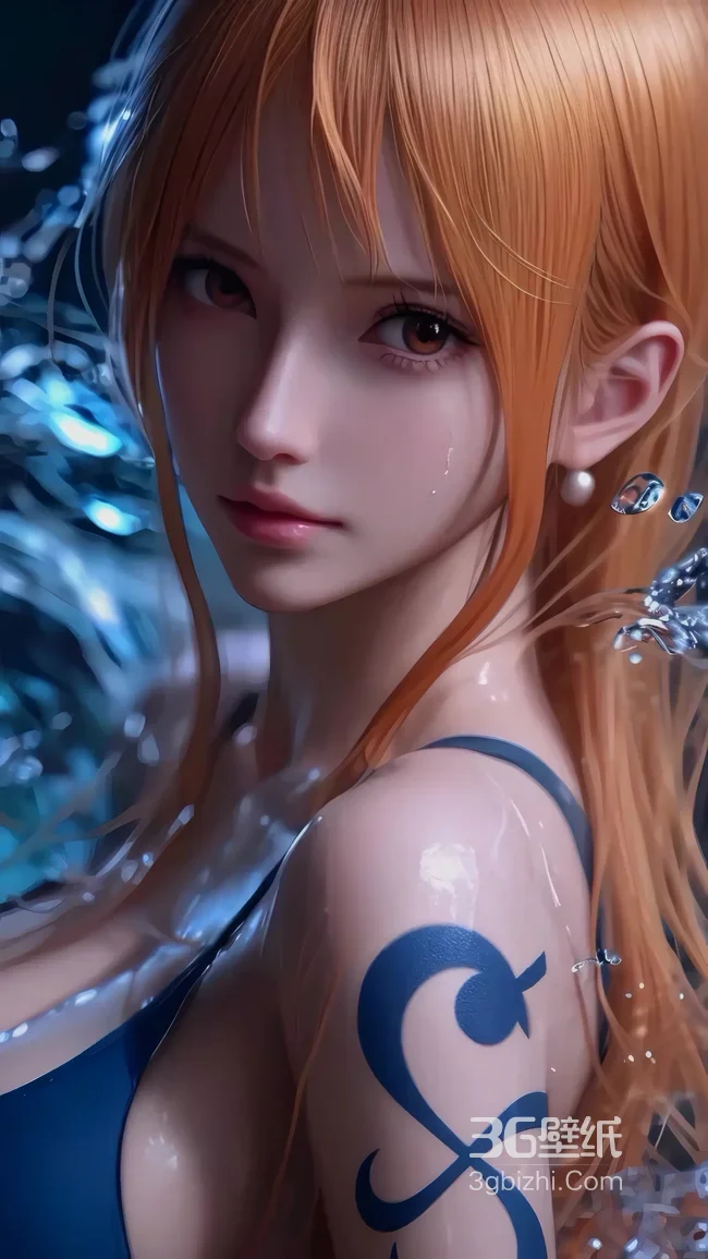 海贼王娜美AI水感壁纸 蓝色泳衣纹身动漫角色1