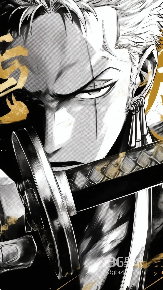 海贼王索隆黑白金纹武士刀壁纸 热血漫风1