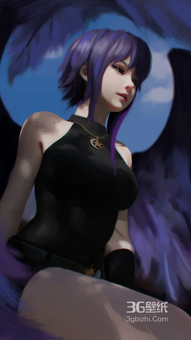 紫发紫羽暗黑系少女 紧身衣壁纸1