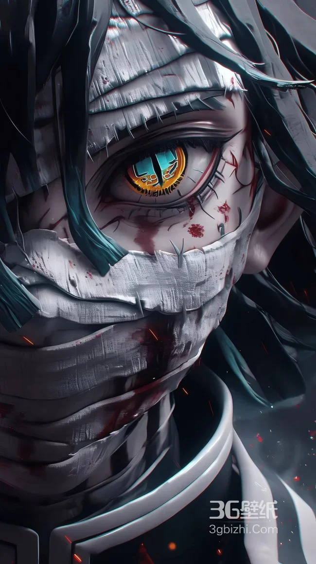 鬼灭之刃风格 绷带血纹机械眼角色 暗黑壁纸1