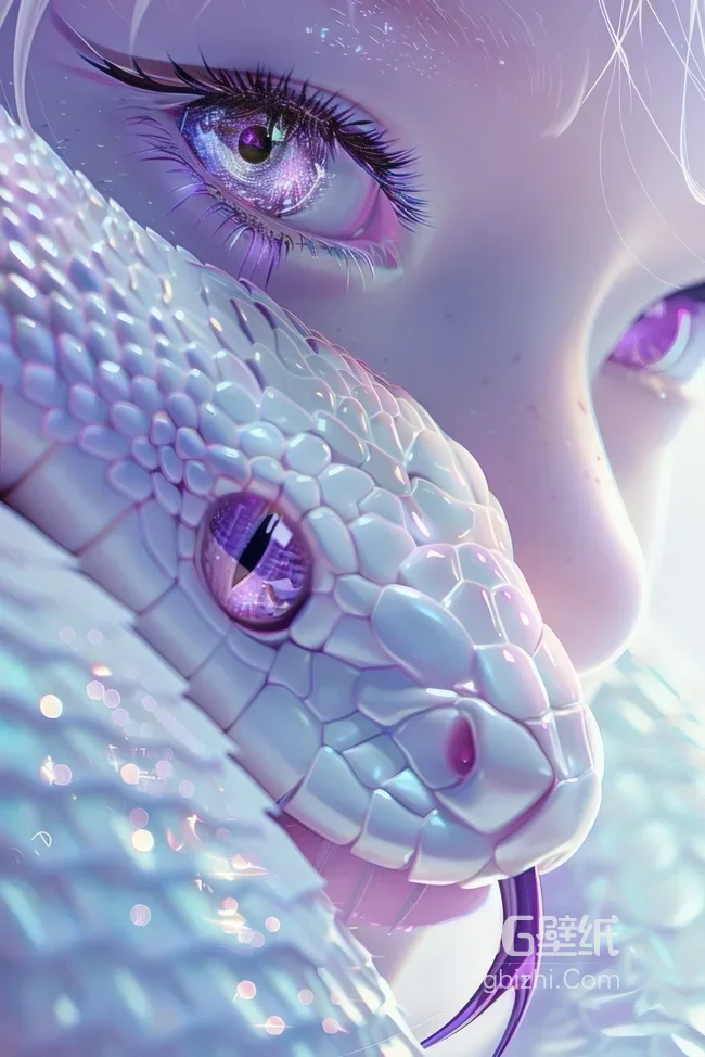 白发紫眼少女伴白鳞紫眼蛇 梦幻AI壁纸1