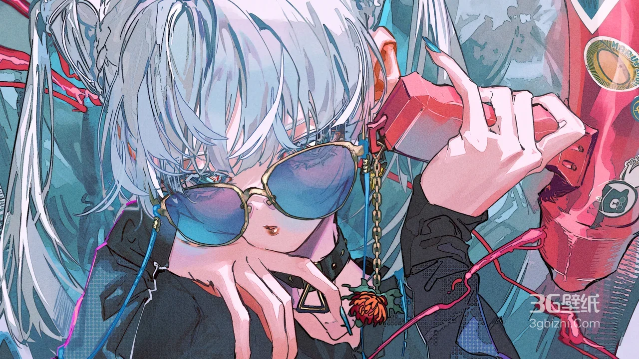 初音未来赛博朋克风壁纸 银发双马尾眼镜机械潮流1
