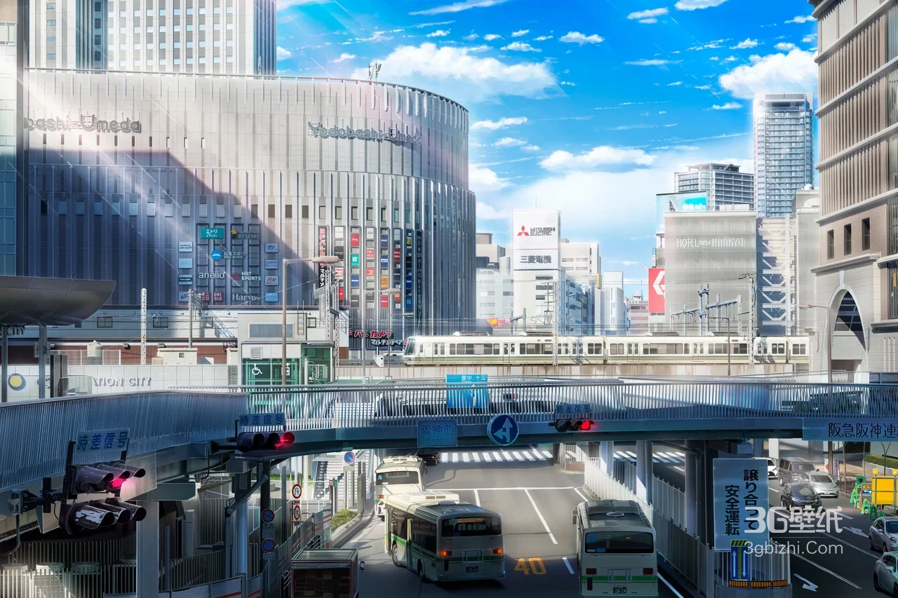 现代都市轨道交通繁华街景 城市建筑高清壁纸1