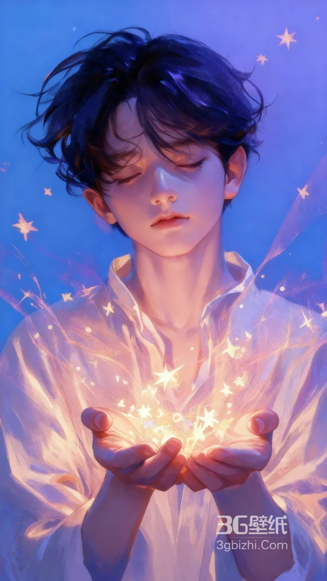梦幻星光少年捧星AI绘画治愈系唯美壁纸1