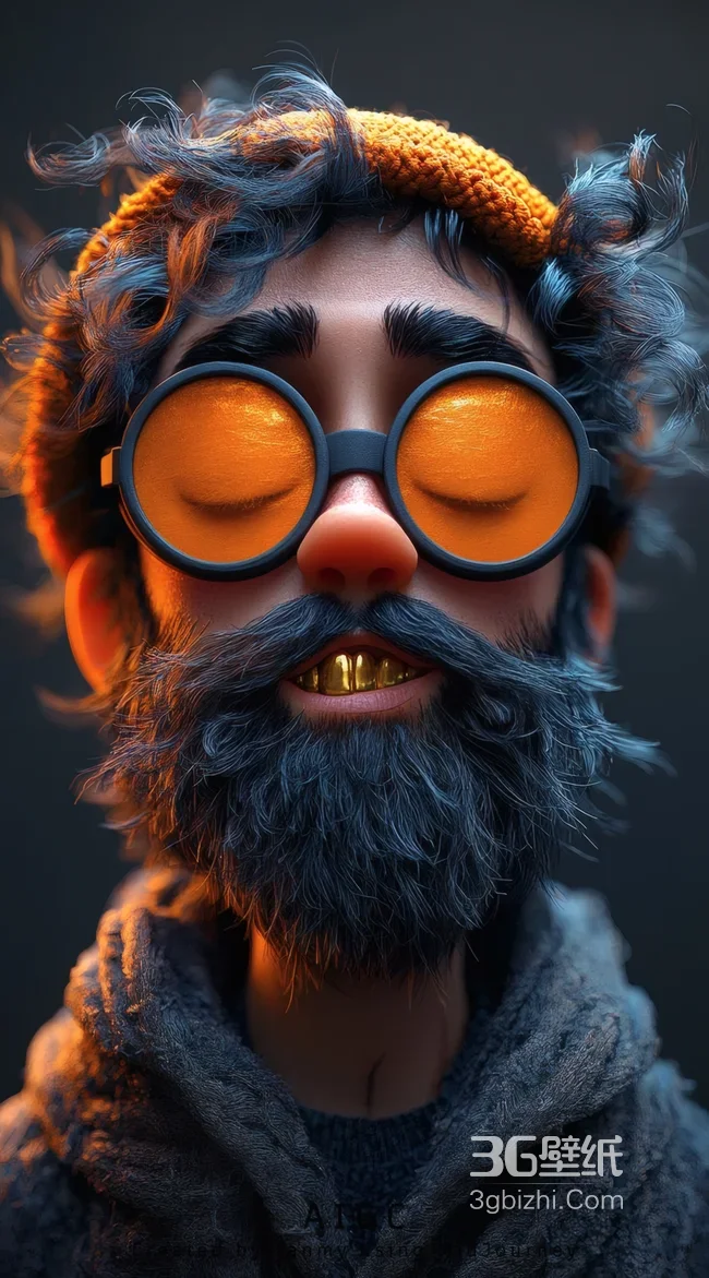 AI卡通蓝发胡须男橙镜金牙毛线帽壁纸 潮酷1