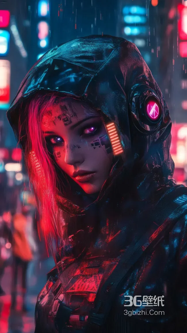 赛博朋克少女雨夜都市霓虹壁纸 赛博朋克风1