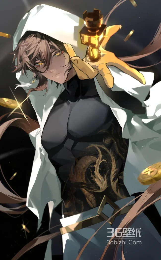 龙纹纹身帅气《原神》中的角色钟离 持金器金币环绕 二次元壁纸1