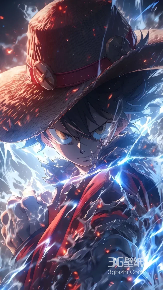 海贼王：电光燃焰中的路飞高清手机壁纸1