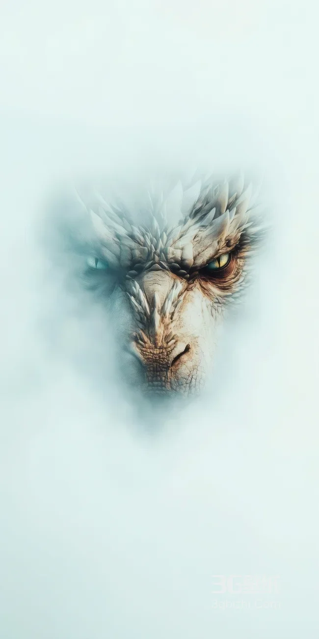 迷雾冷峻冰龙首 奇幻双色眼壁纸1