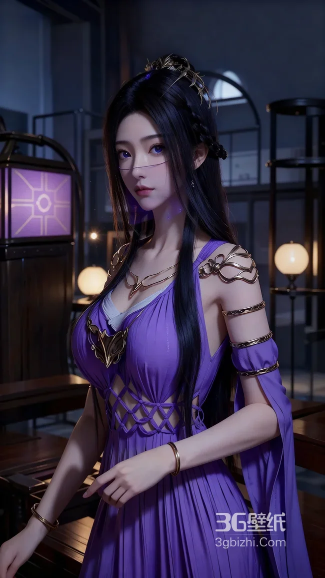 凡人修仙传：紫衣仙姿紫凝 金饰头饰古风场景壁纸1