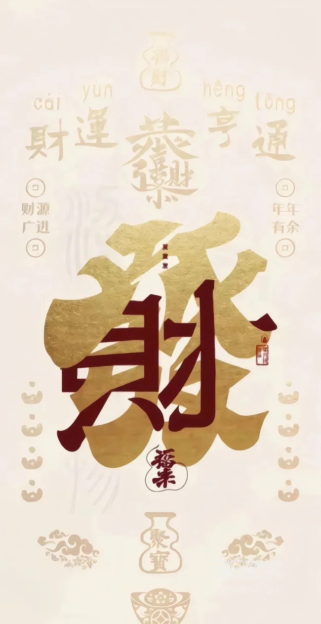發字国风招财壁纸 财运亨通财源广进背景1