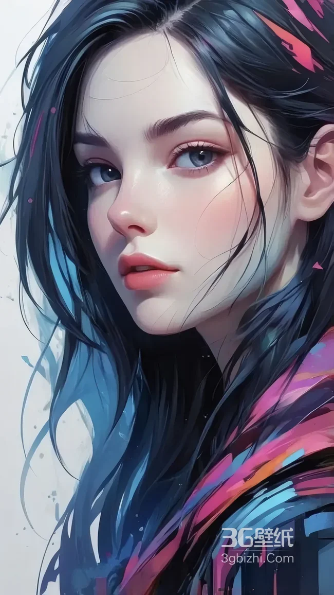 梦幻炫彩长发少女 二次元色彩流动壁纸1