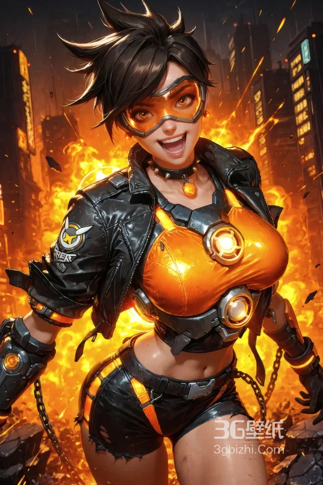 守望先锋猎空 赛博朋克火焰都市壁纸 热血战斗1