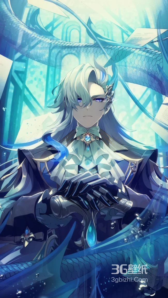 原神那维莱特水龙主题壁纸 二次元蓝调龙系角色1