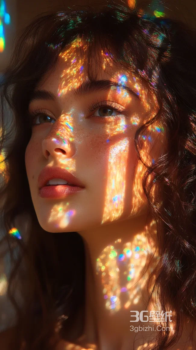 梦幻光斑卷发女生 氛围感光影艺术壁纸1