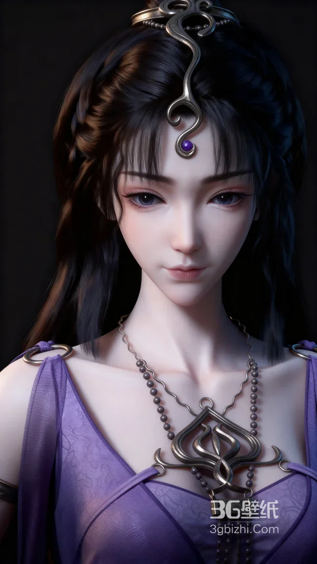 国漫《凡人修仙传》人物“文思月”紫装少女壁纸 精致头饰典雅造型1