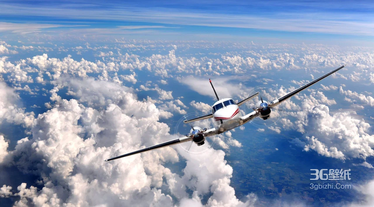 高空飞行的小型飞机 蓝天云海航空主题壁纸1