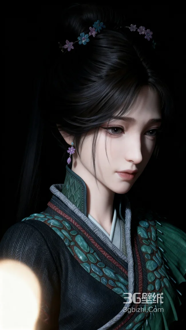 《凡人修仙传》中的梅凝 国风服饰花饰发簪 暗黑背景壁纸1