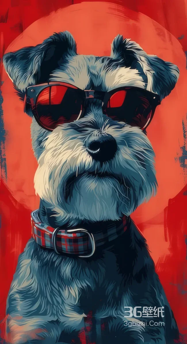 潮范雪纳瑞・复古墨镜酷犬 艺术风高清壁纸1