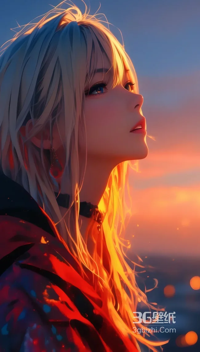 二次元金发少女日落光影壁纸 动漫少女氛围感壁纸1