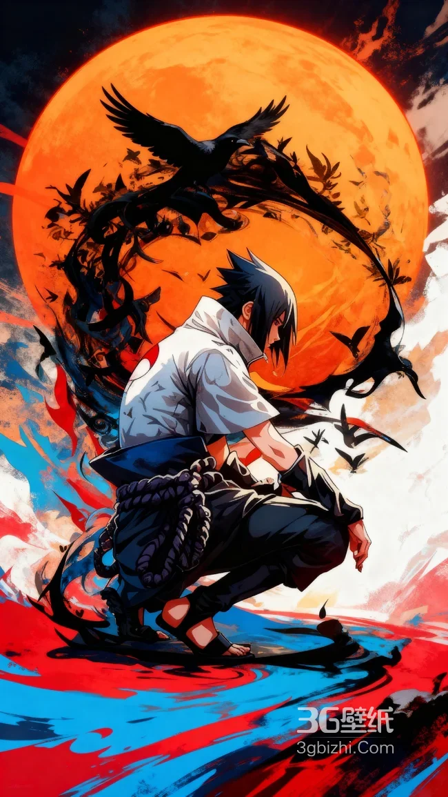 火影忍者宇智波佐助血月乌鸦酷炫壁纸1