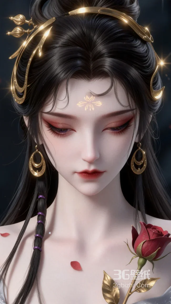 《完美世界》火灵儿·金色发饰红玫瑰 古风美女壁纸1