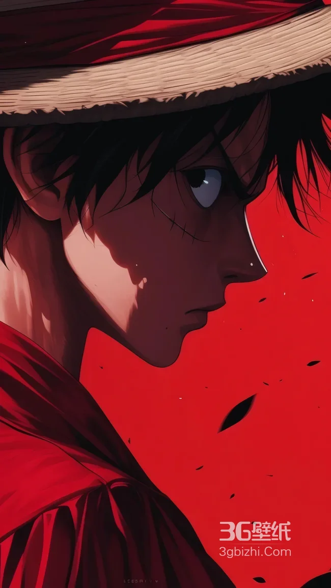 海贼王路飞草帽热血侧颜红色系高清壁纸1