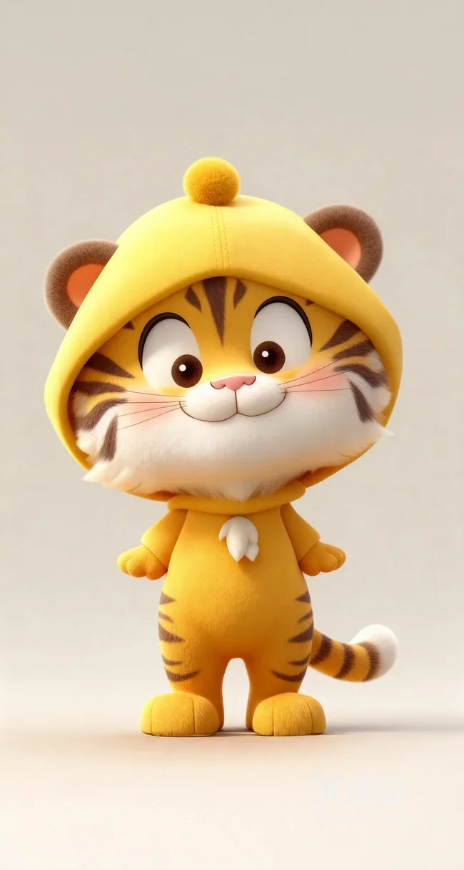 萌系卡通小老虎黄色连帽装可爱壁纸 萌虎壁纸1