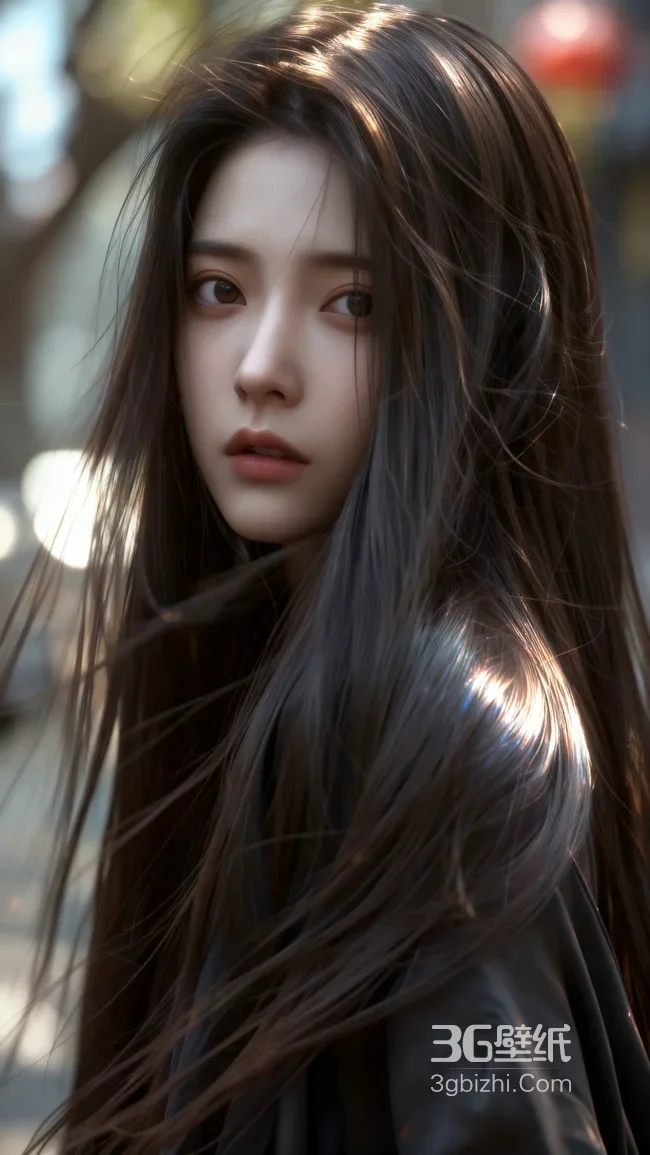 清冷气质黑长直美女街拍壁纸 时尚长发女神壁纸1